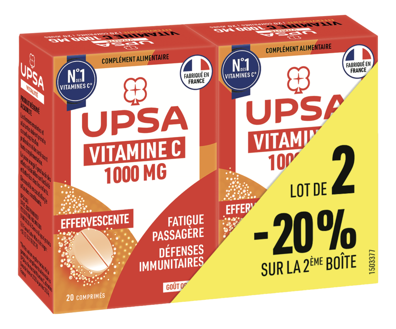 VITAMINE C 1000 MG, COMPRIMÉS EFFERVESCENTS Fatigue passagère 2*20 cps