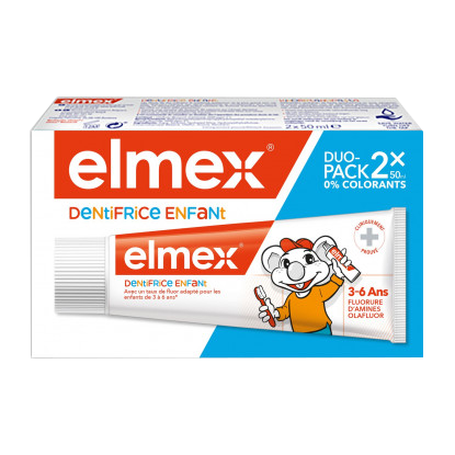  Elmex Dentifrice enfant de 2 à 6 ans - 2 x 50ml Dentifrice enfant des Laboratoires Elmex, spécialement conçu pour préserver et protéger les dents de lait de votre enfant dès la 1ère dent de lait et jusqu'à l'âge de 6 ans.